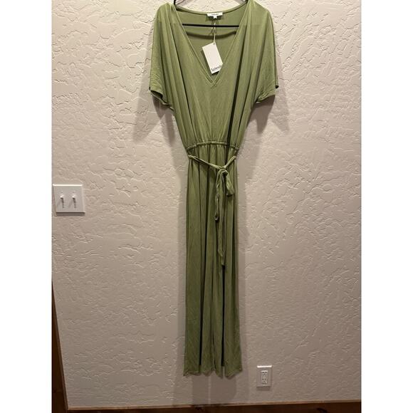 Splendid V-Neck Olive Sage Green Maxi Dress with elastic waist XL - Picture 1 of 4